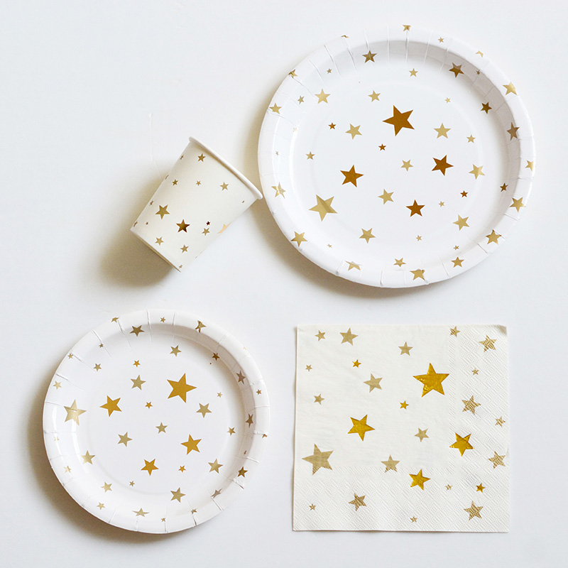 Gold Foil star Party Paper plates and cups