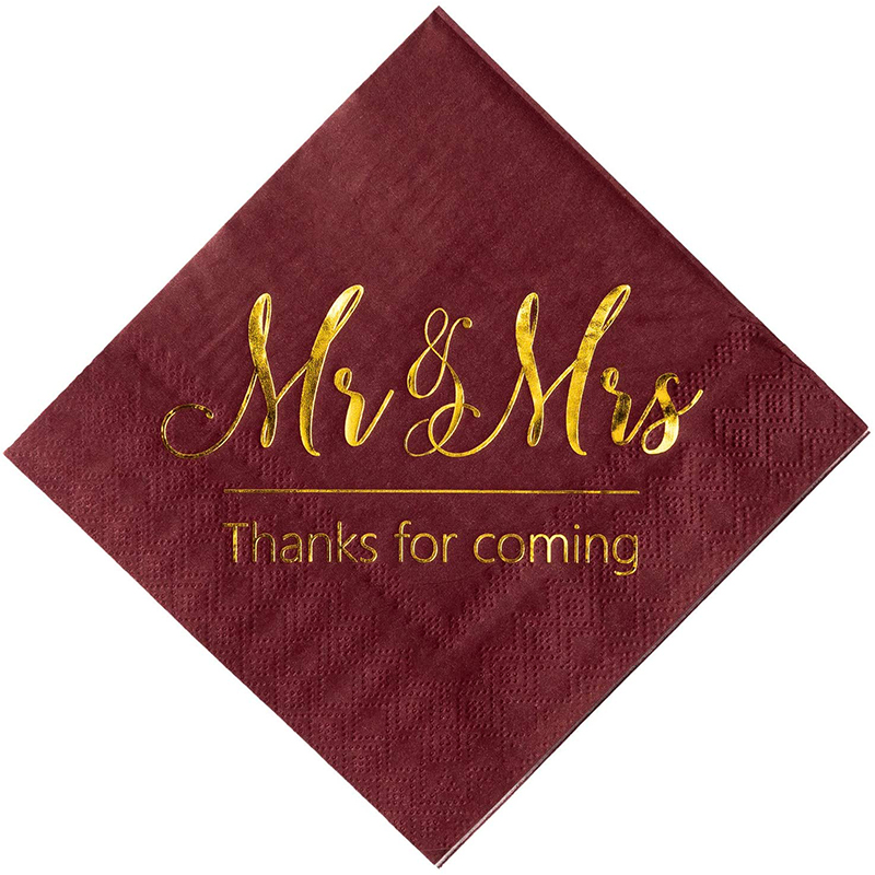 Mr. and Mrs. Luncheon Napkins Gold Foil 