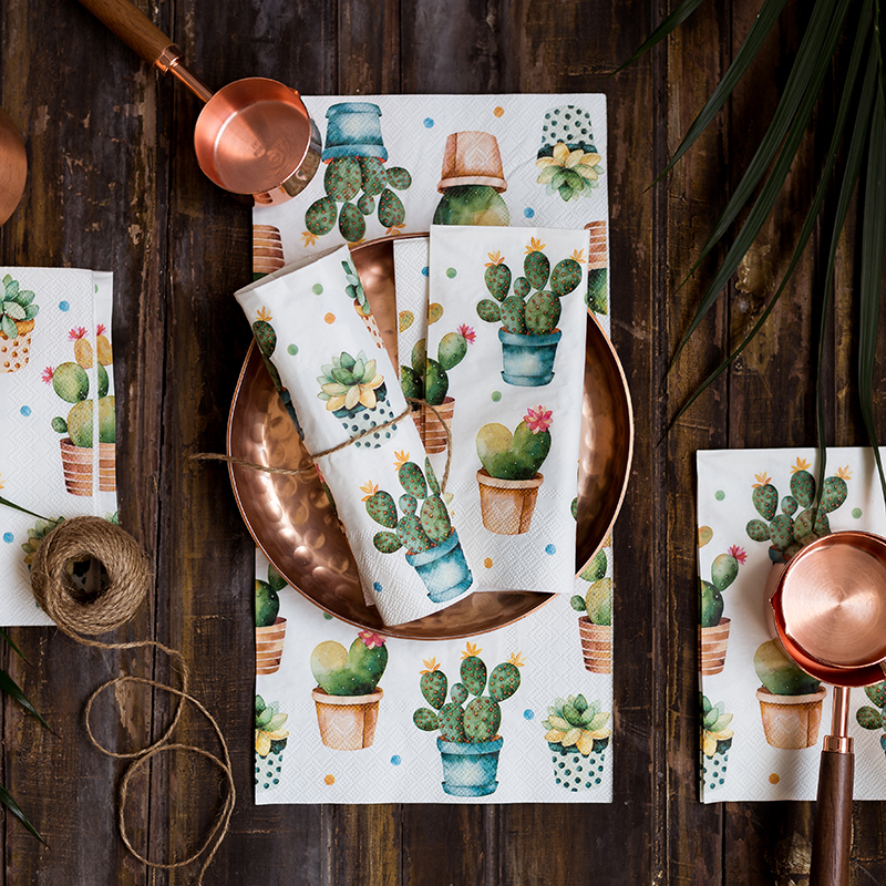 Tableware set desert style set including cactus and  printed napkin for theme party decoration