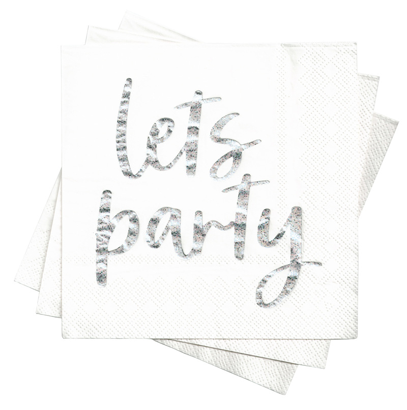 Happy BIrthday Lets Party Napkin Silvr Foiled