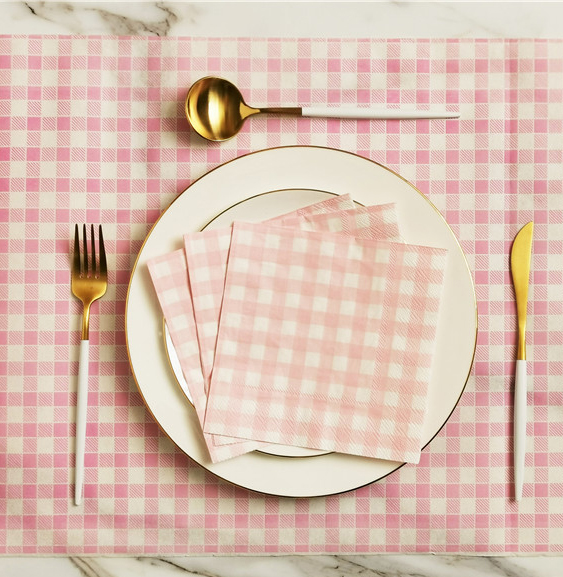 Disposable Table Runner Gingham Pink