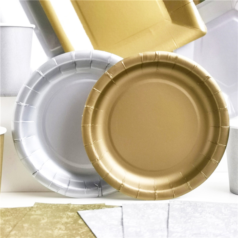 Round Shaped Paper Dessert Plate Gold & Silver
