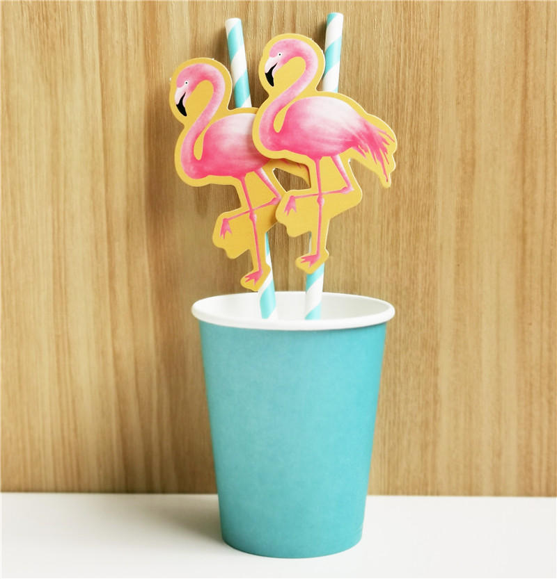 Paper Straw with Decor Flamingo