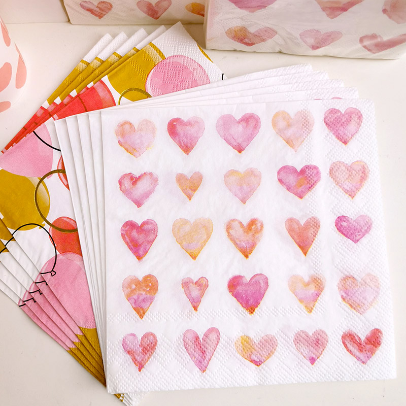 Valentine's Paper Napkins Sweet painted hearts