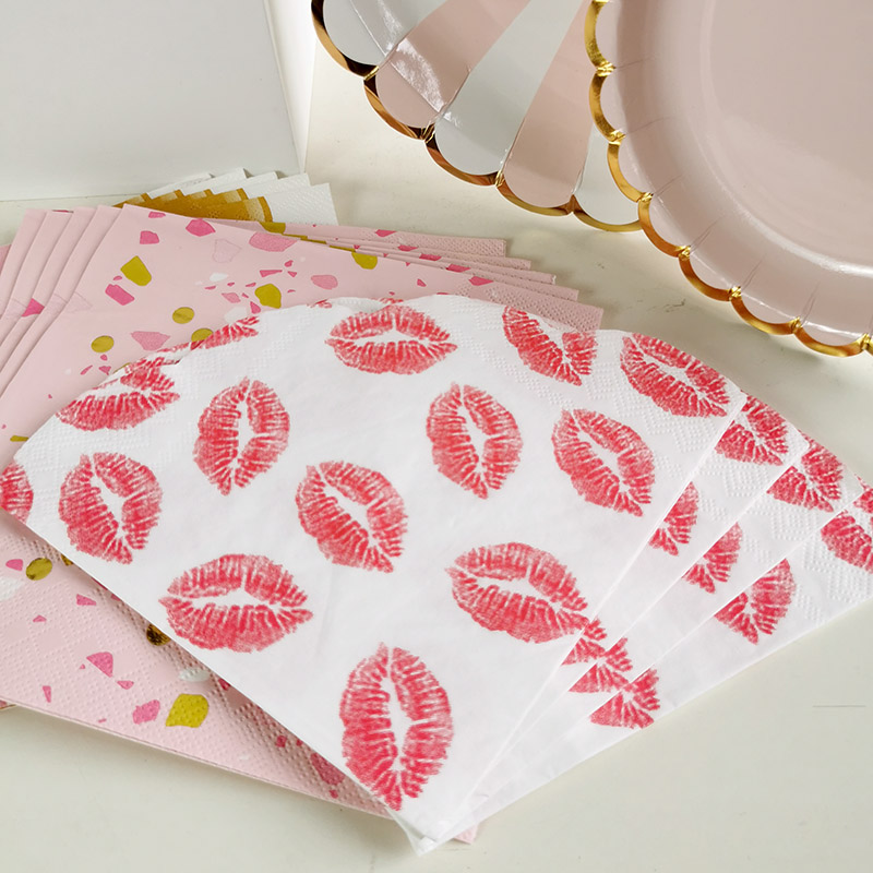 Paper Napkins with kisses for Valentine's